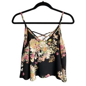 Ambiance Apparel - Black Floral Crop Top - Sz.‎ S
